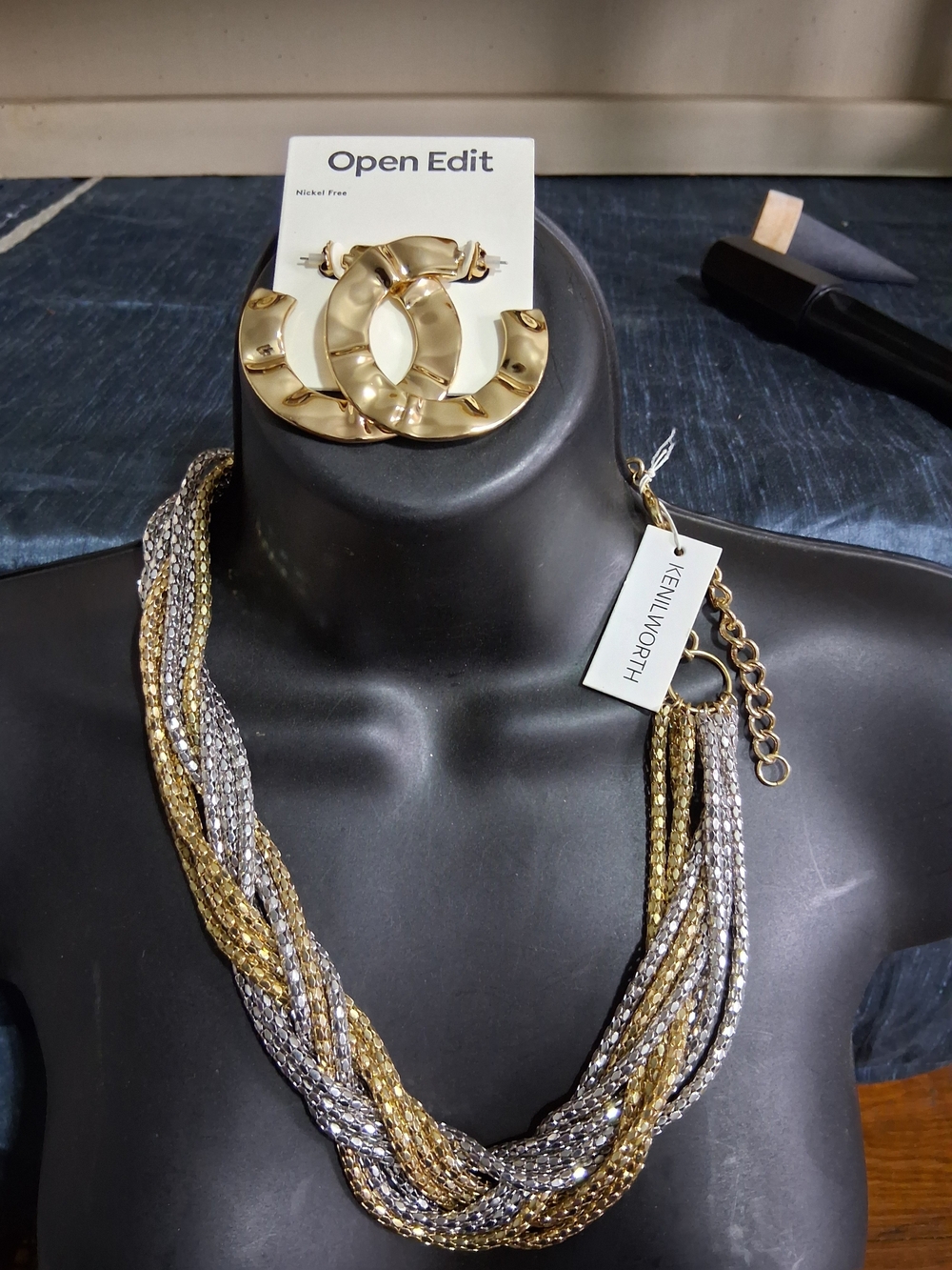 Braided Necklace and Hoop Earrings - Gold & Silver Two-tone Jewelry Lot NWT